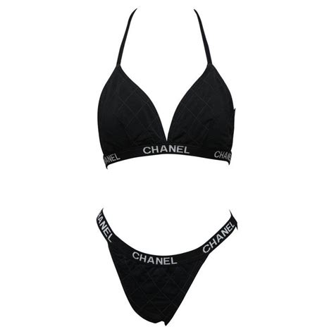 black chanel bikini swimsuit|Chanel graphic swimwear.